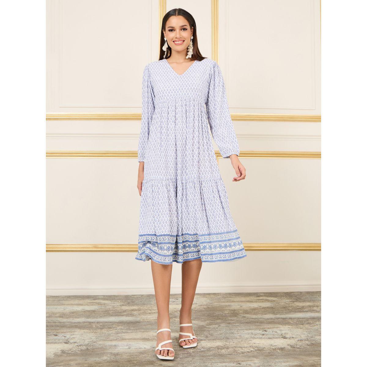 فستان ميدي مطبع بالكامل مع كسرات-women-clothing-dresses-image-2