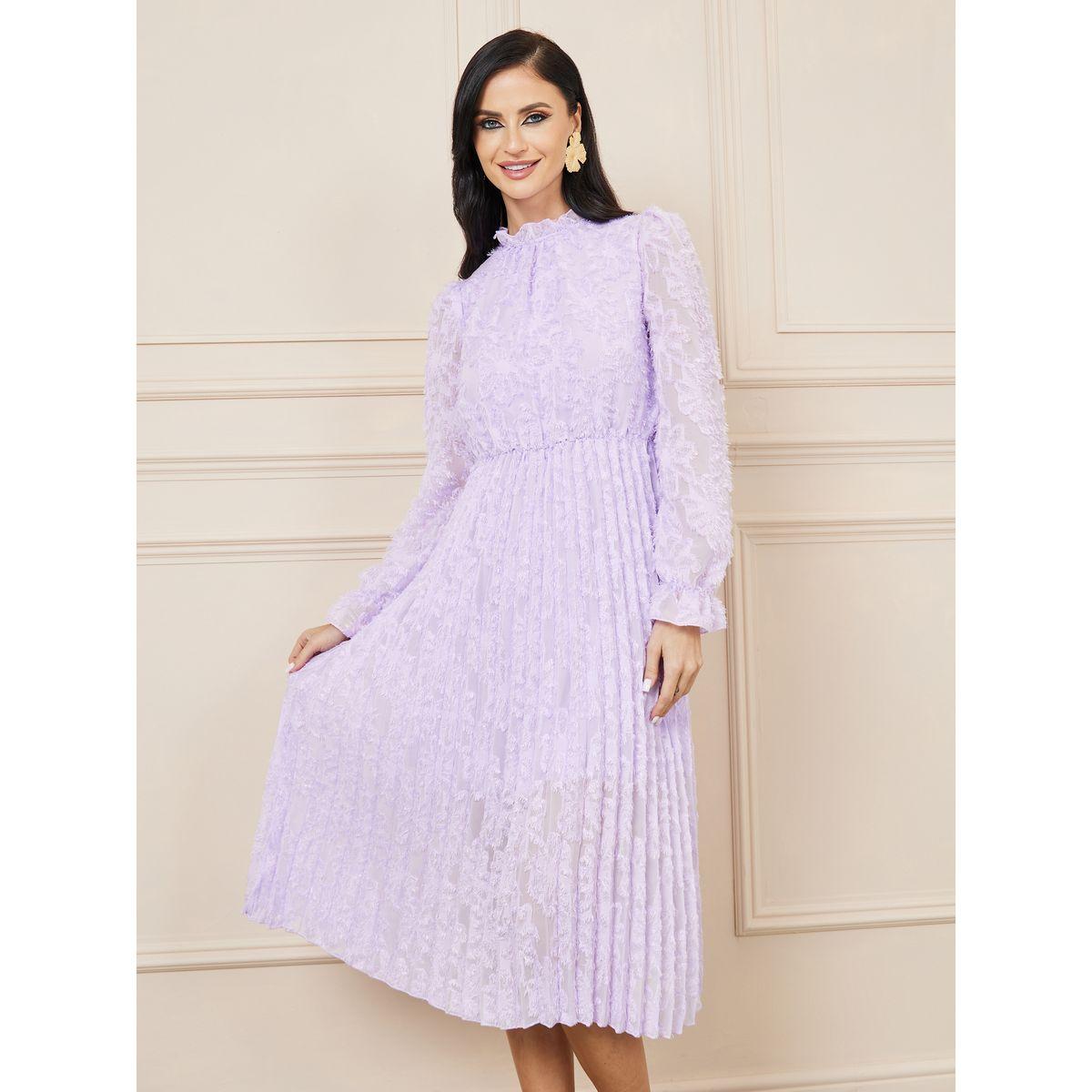 Styli Tassel Texture Pleated Detail A-Line Midi Dress-women-clothing-dresses-image-1