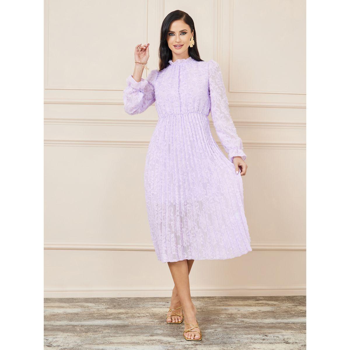Styli Tassel Texture Pleated Detail A-Line Midi Dress-women-clothing-dresses-image-2