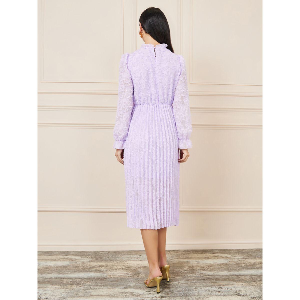Styli Tassel Texture Pleated Detail A-Line Midi Dress-women-clothing-dresses-image-4