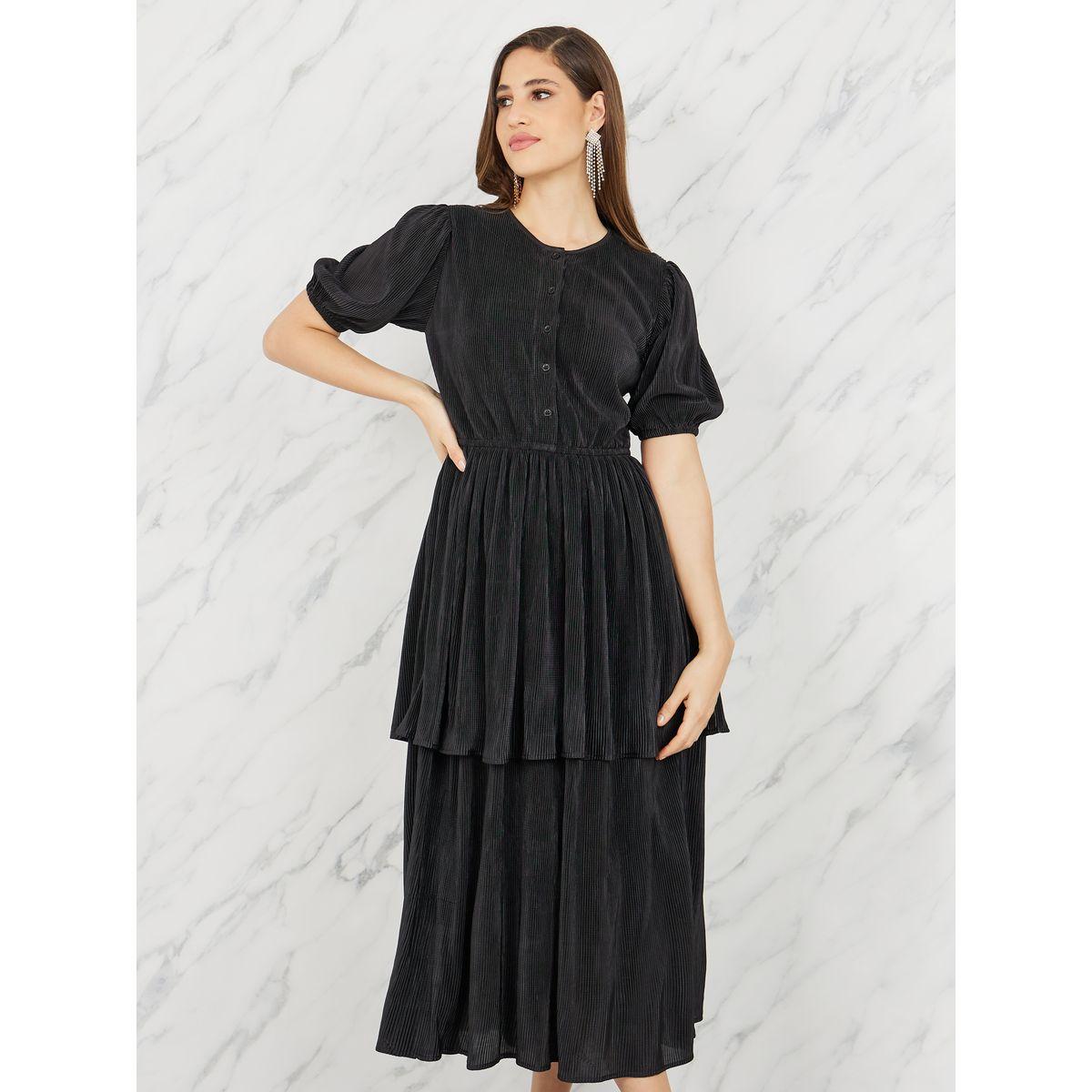 Styli Plisse Front Button Closure Layered Tiered Midi Dress-women-clothing-dresses-image-2