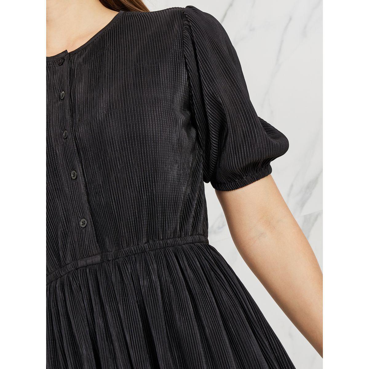 Styli Plisse Front Button Closure Layered Tiered Midi Dress-women-clothing-dresses-image-3