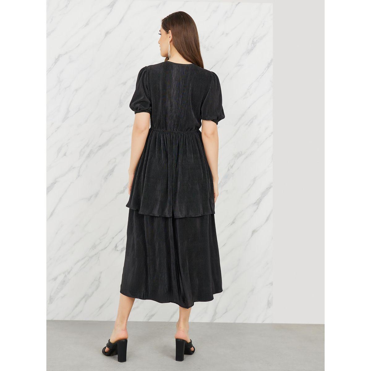 Styli Plisse Front Button Closure Layered Tiered Midi Dress-women-clothing-dresses-image-4