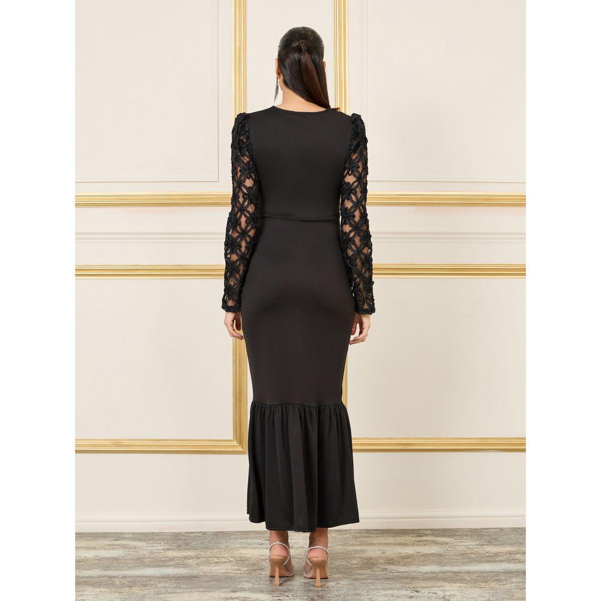 Styli Lace Sleeves Button Detail Mermaid Midi Dress-women-clothing-dresses-image-4