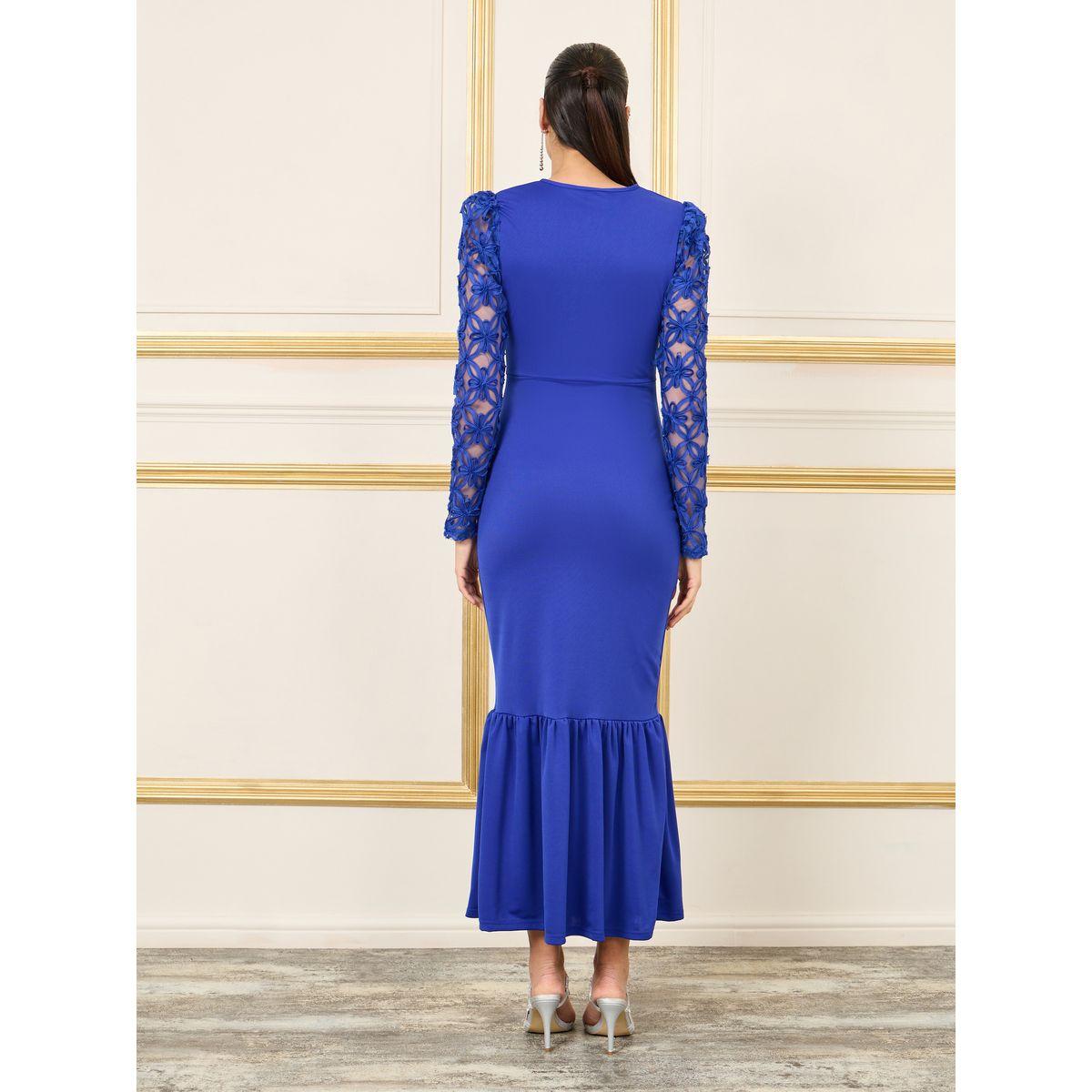Styli Lace Sleeves Button Detail Mermaid Midi Dress-women-clothing-dresses-image-4