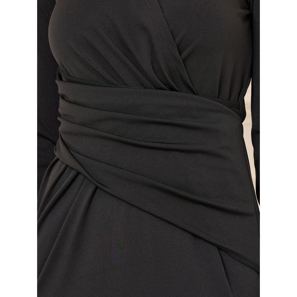 فستان ميدي بخصر V برقبة بأسلوب ستيلي مطوي-women-clothing-dresses-image-3