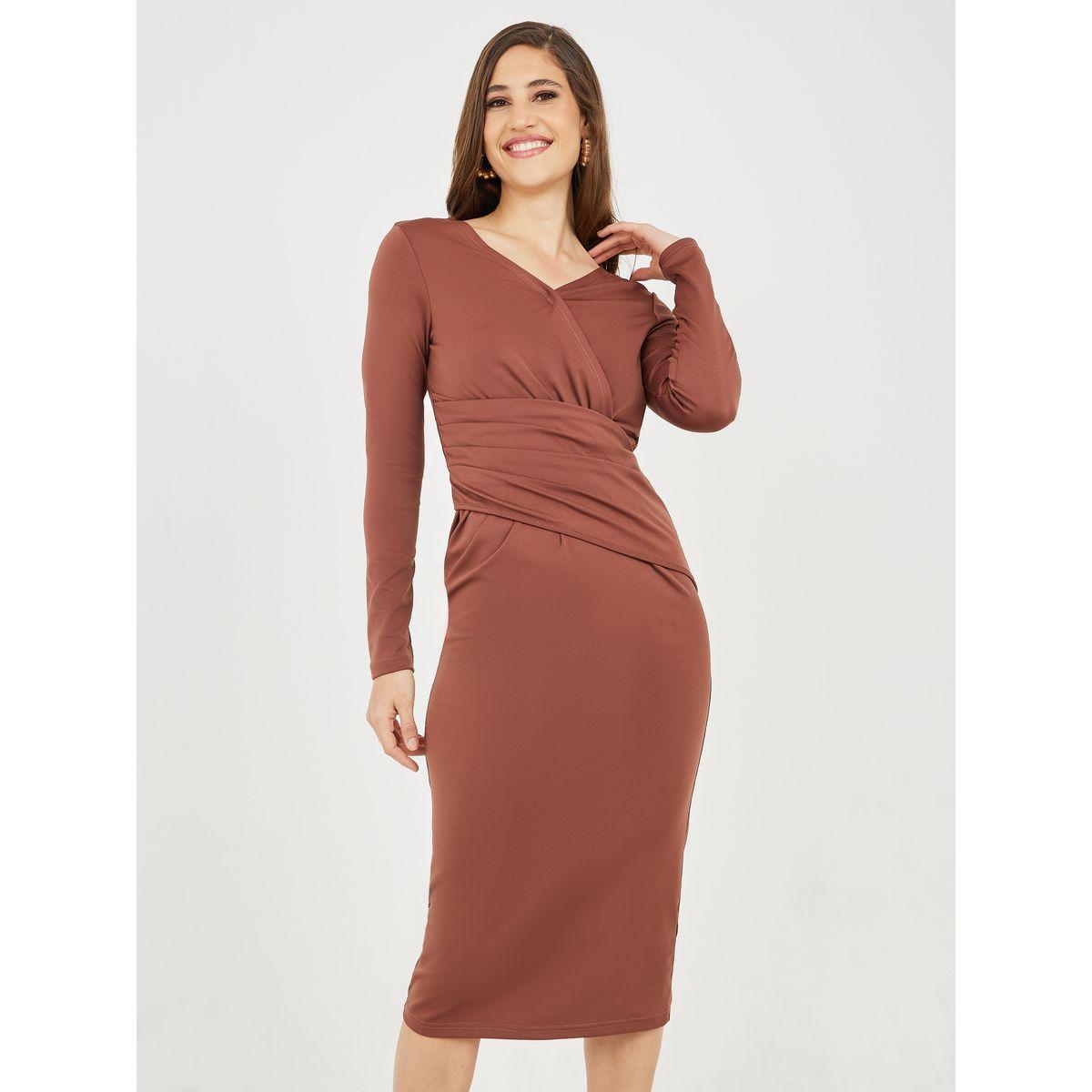 فستان ميدي ضيق بتفاصيل كسرات-women-clothing-dresses-image-2