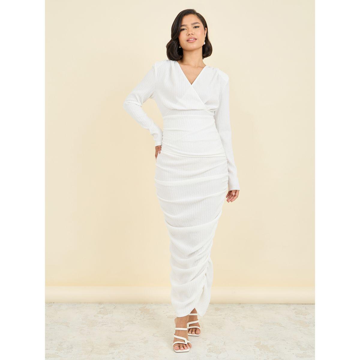 Styli Side Ruched Detail Bodycon Maxi Dress with Back Slit-women-clothing-dresses-image-1