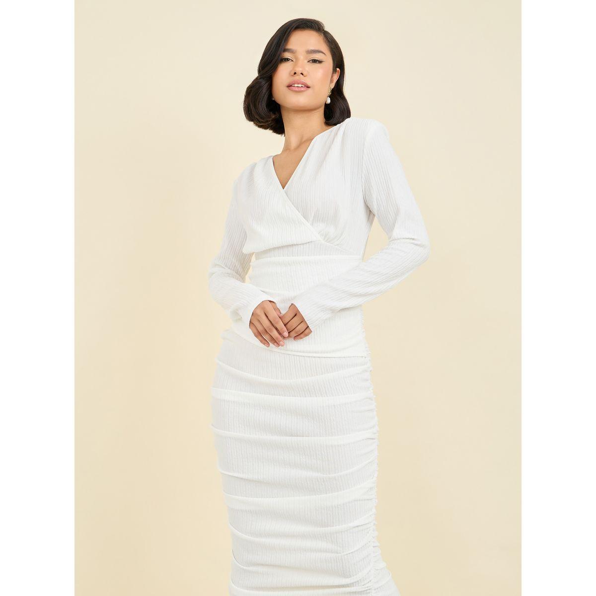 فستان طويل بديكون مزموم مع شق-women-clothing-dresses-image-2