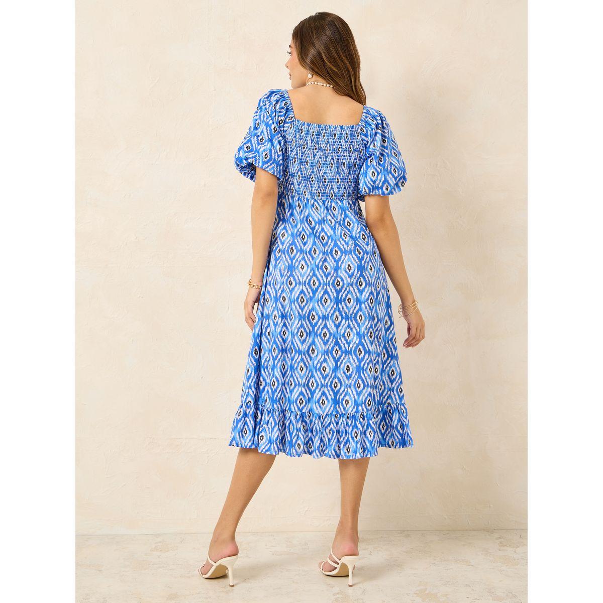 Styli Ikat Print Square Neck A-Line Midi Dress-women-clothing-dresses-image-4