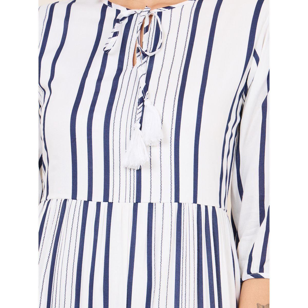 Styli Striped Tie Up Neck Tiered Midi Dress-women-clothing-dresses-image-3
