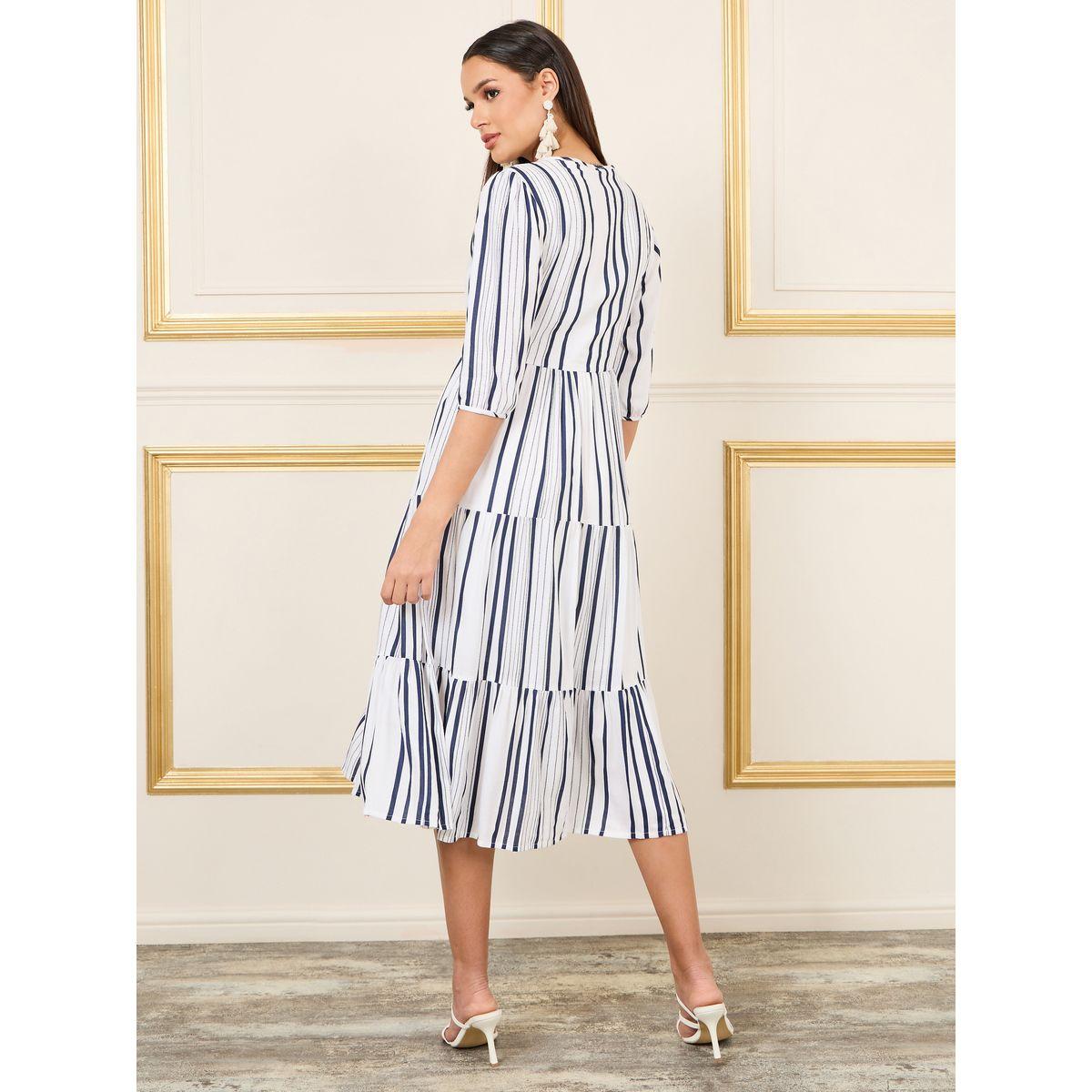 فستان ميدي بكسرات وياقة بأربطة-women-clothing-dresses-image-4