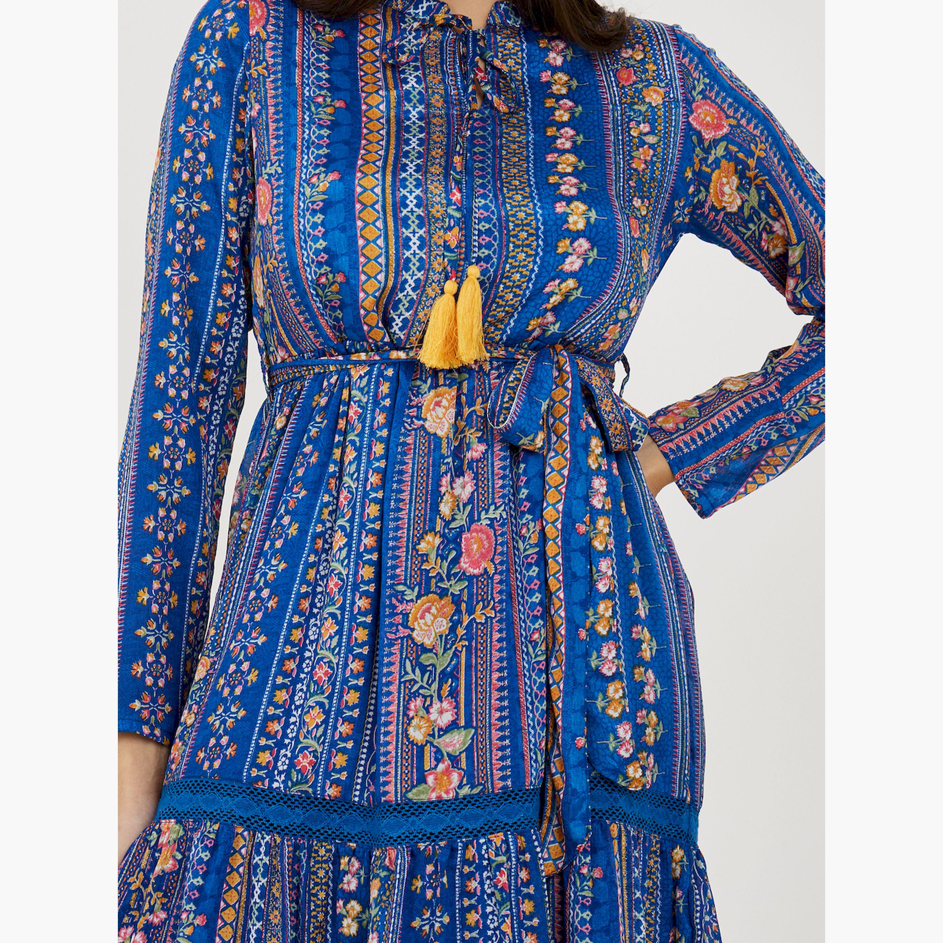ستايلي - فستان ميدي بأكمام طويلة وطبعة كاملة-women-clothing-dresses-image-3