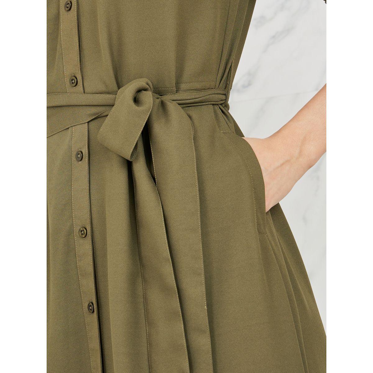 Styli Solid Collared Self Tie Up A-Line Shirt Maxi Dress-women-clothing-dresses-image-3