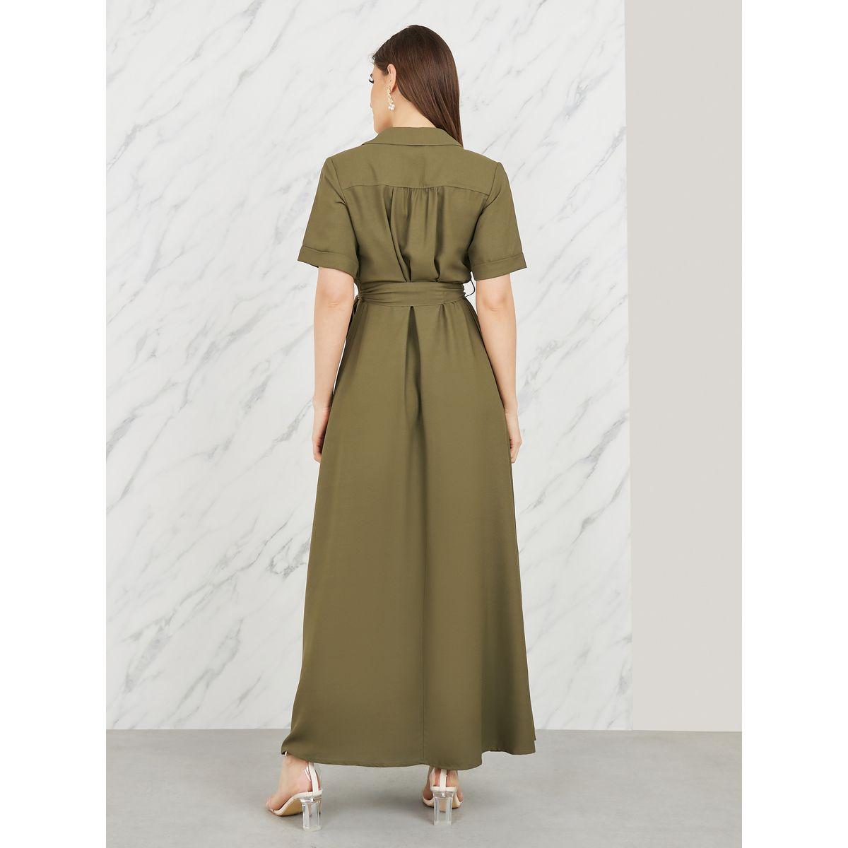 Styli Solid Collared Self Tie Up A-Line Shirt Maxi Dress-women-clothing-dresses-image-4