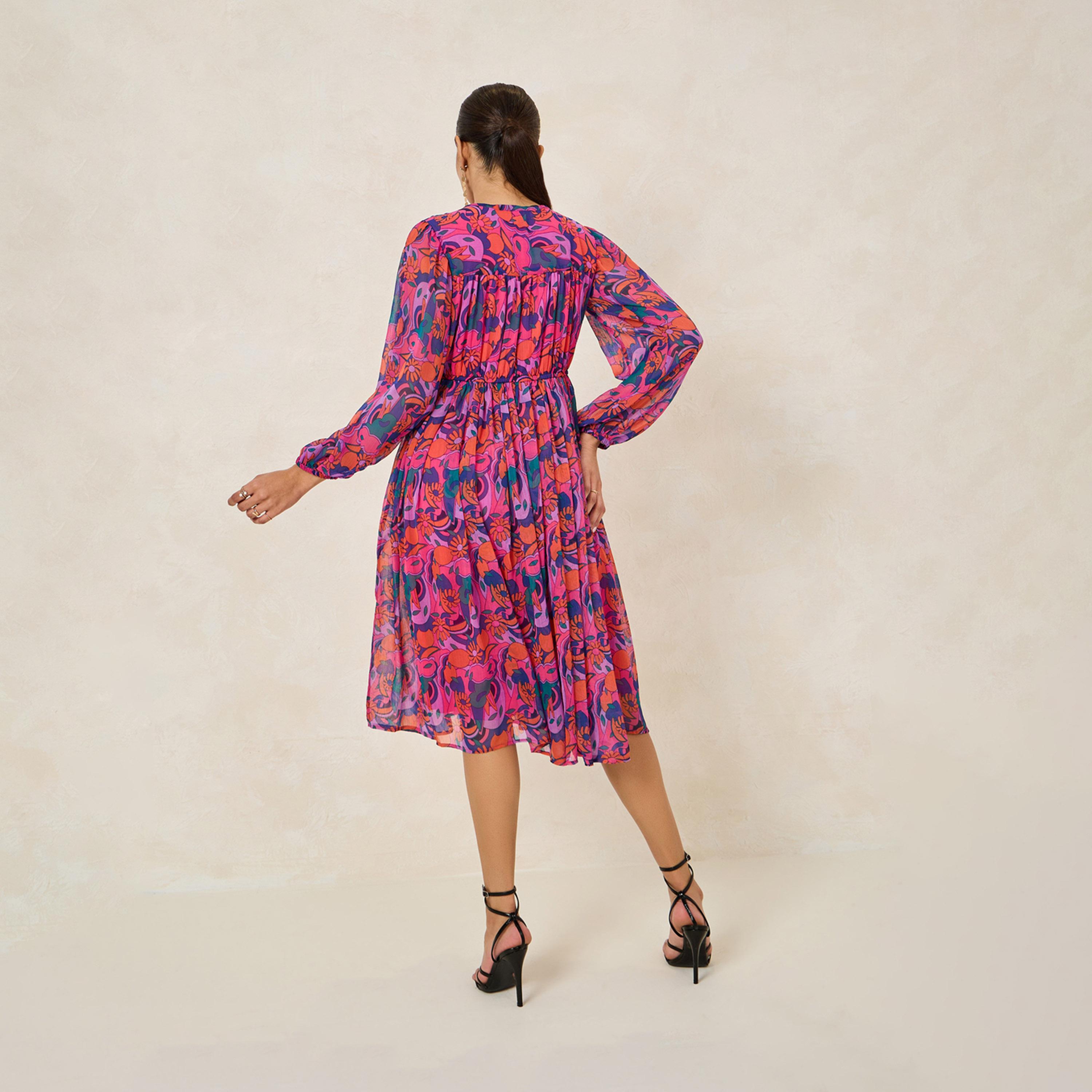 Styli All Over Print Long Sleeve A-Line Midi Dress-women-clothing-dresses-image-4