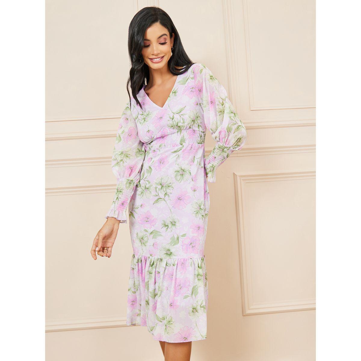 Styli Floral Print Smocked Detail Bodycon Midi Dress-women-clothing-dresses-image-3