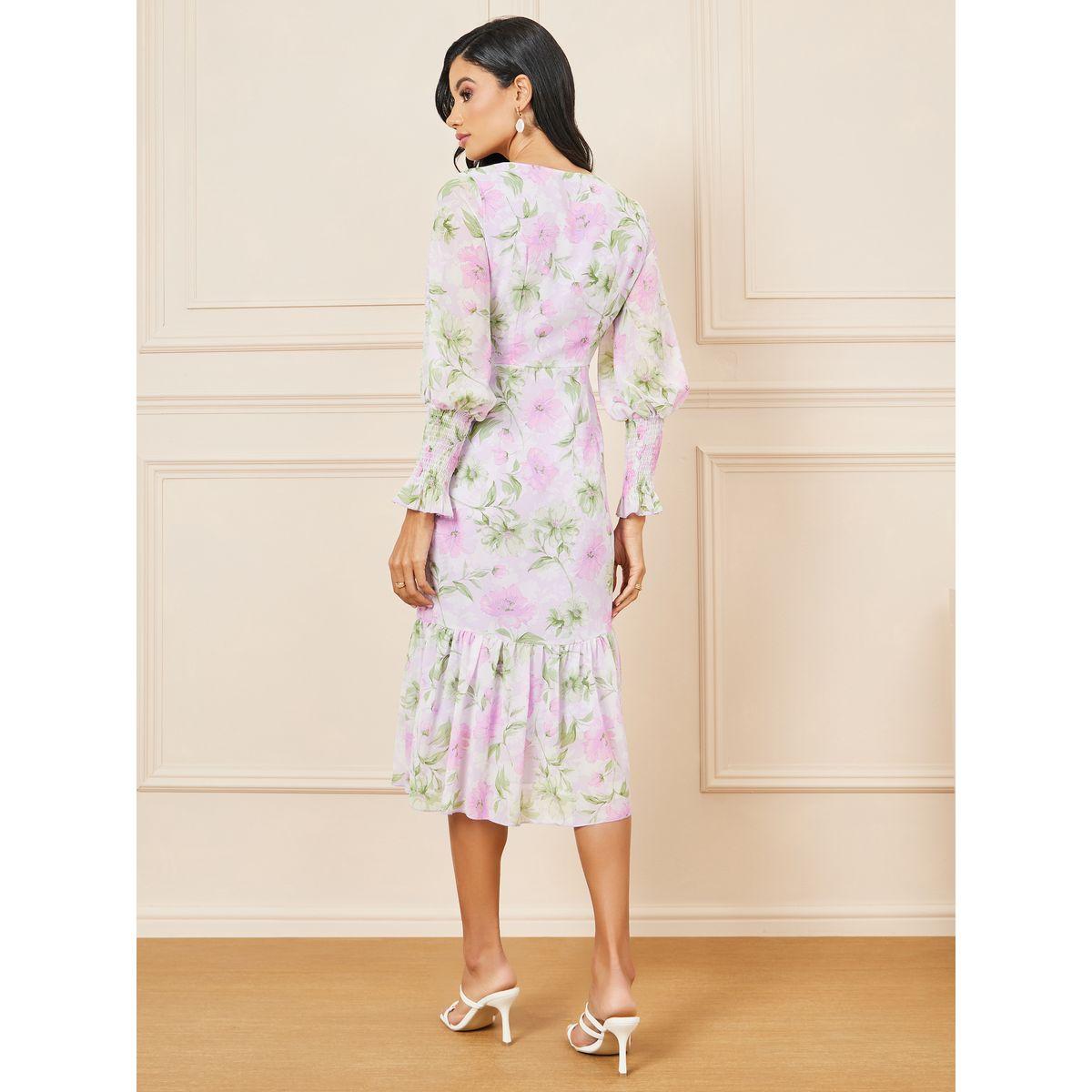 Styli Floral Print Smocked Detail Bodycon Midi Dress-women-clothing-dresses-image-5