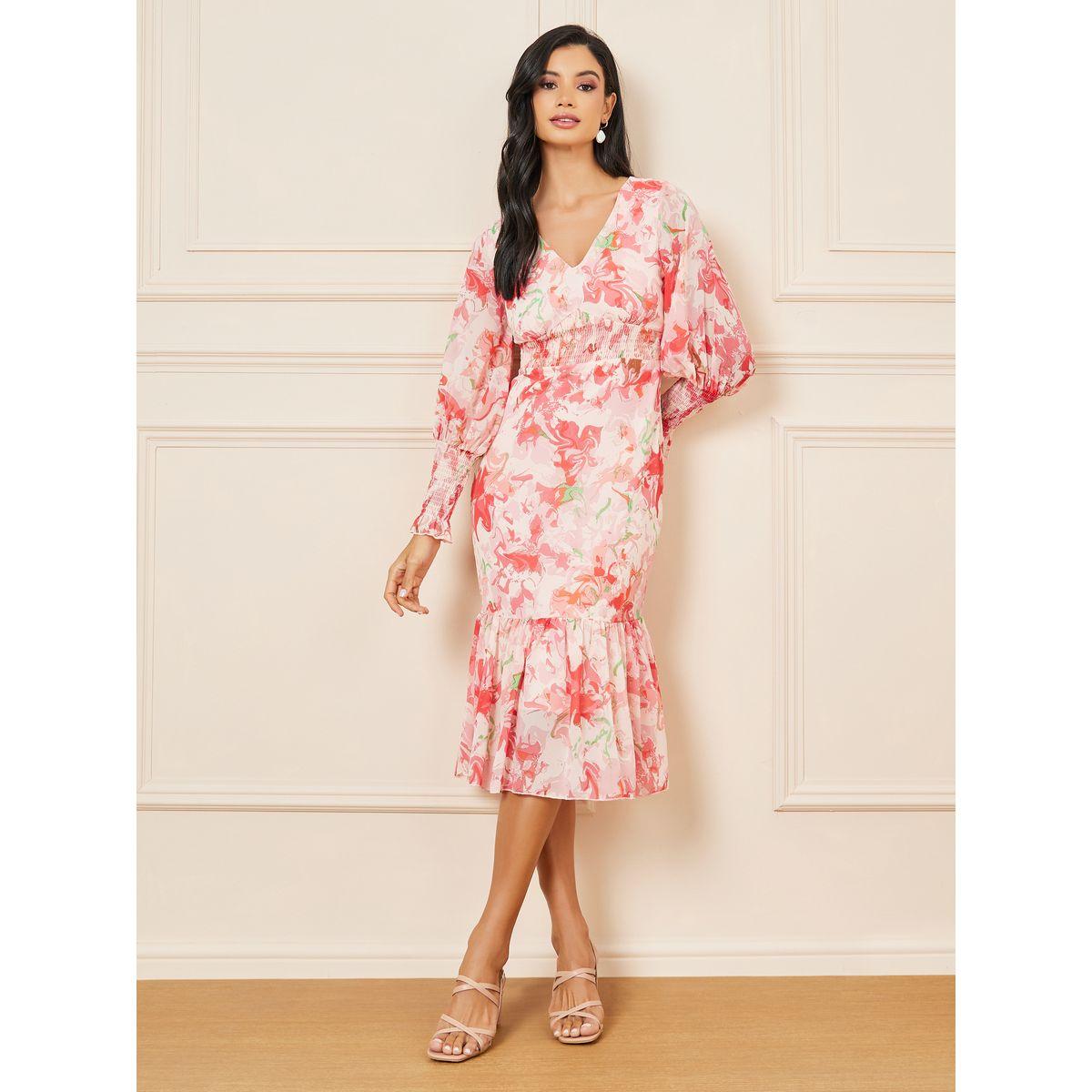 Styli Floral Print Smocked Detail Bodycon Midi Dress-women-clothing-dresses-image-1