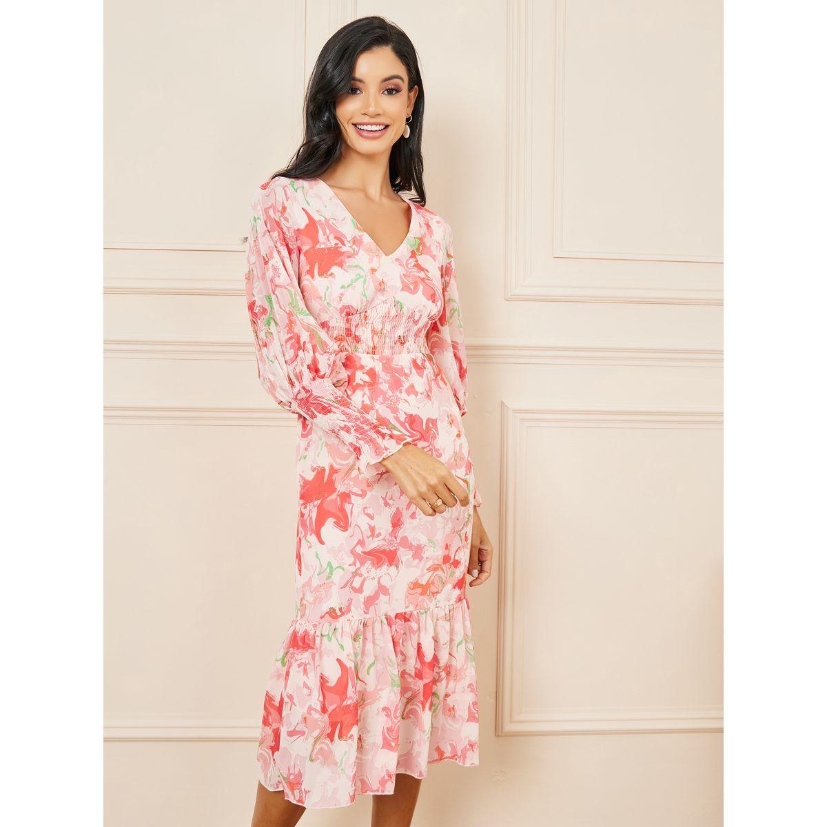 Styli Floral Print Smocked Detail Bodycon Midi Dress-women-clothing-dresses-image-2