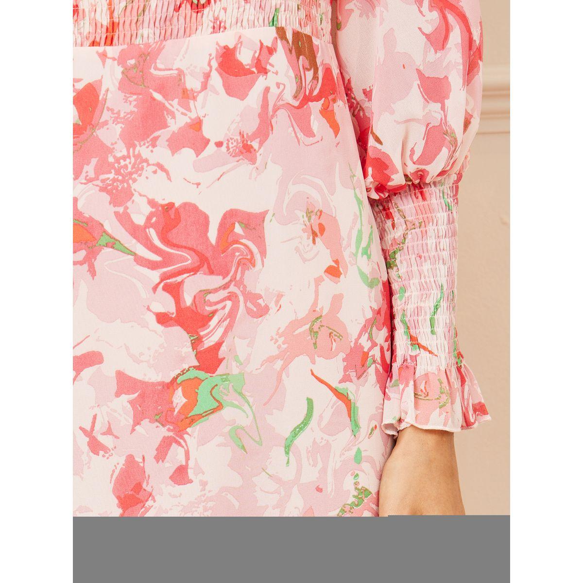 Styli Floral Print Smocked Detail Bodycon Midi Dress-women-clothing-dresses-image-3