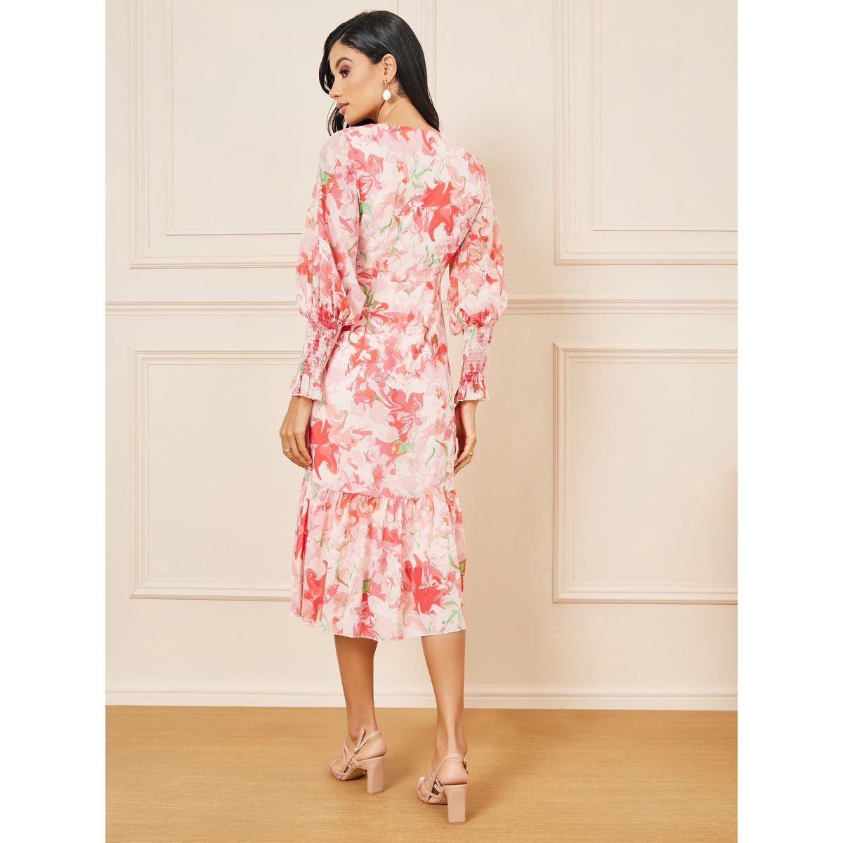 Styli Floral Print Smocked Detail Bodycon Midi Dress-women-clothing-dresses-image-4