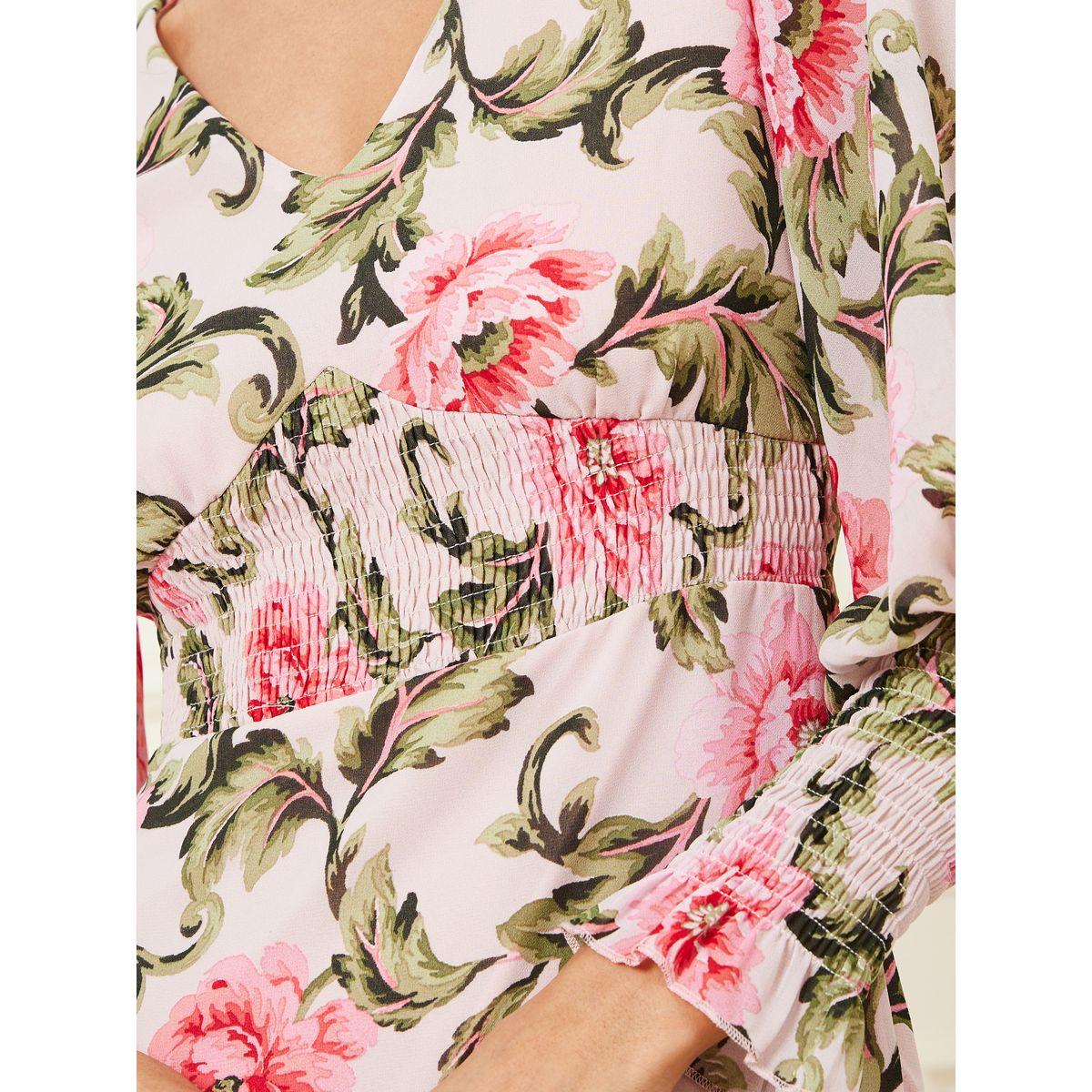 Styli Floral Print Smocked Detail Bodycon Midi Dress-women-clothing-dresses-image-3