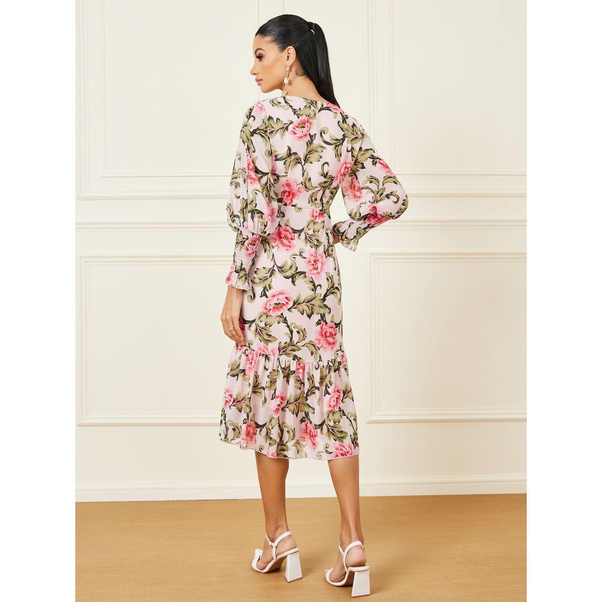 Styli Floral Print Smocked Detail Bodycon Midi Dress-women-clothing-dresses-image-4