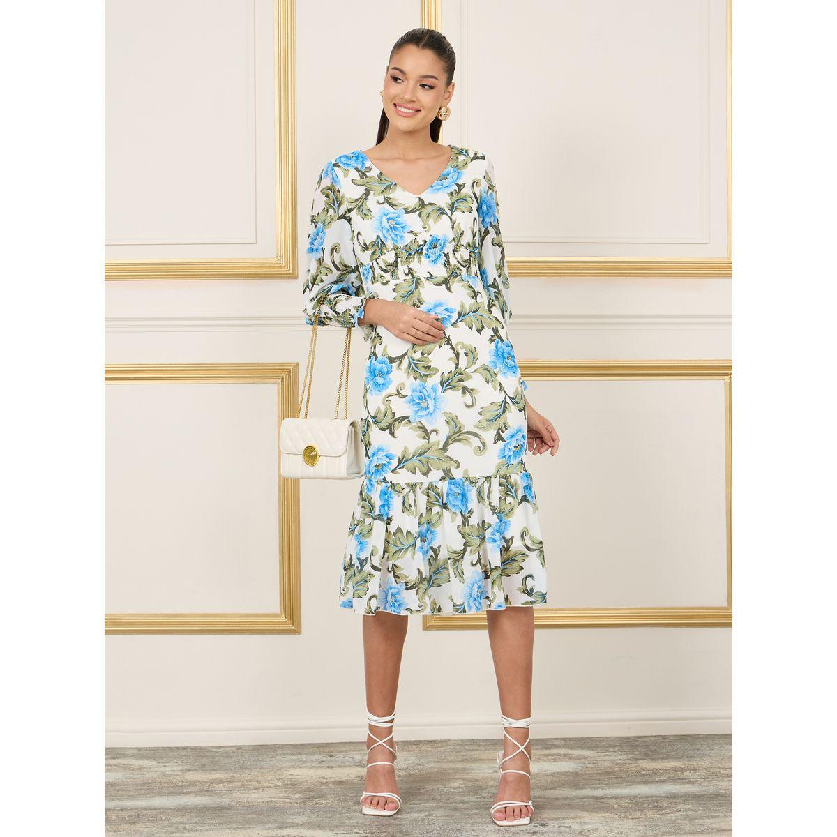 فستان ميدي بديكون مطبع بزهور-women-clothing-dresses-image-1