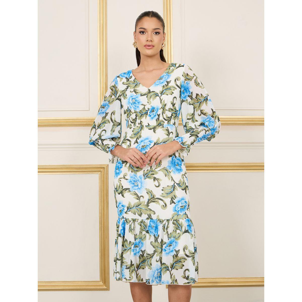 فستان ميدي بديكون مطبع بزهور-women-clothing-dresses-image-2