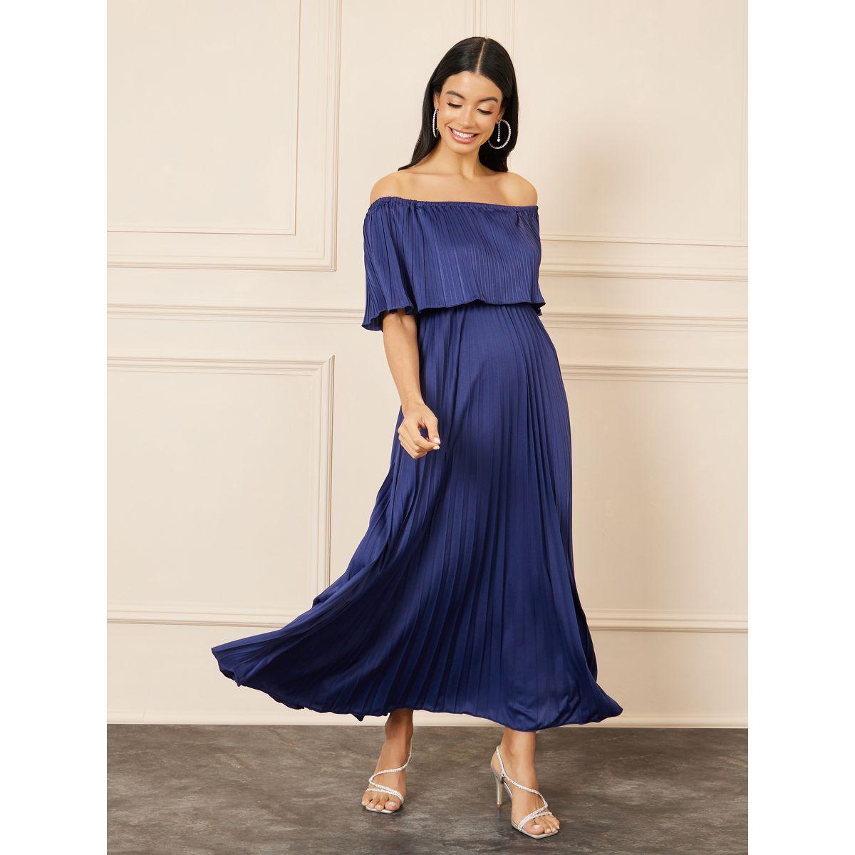 Styli Pleated Detail Off Shoulder A-Line Maxi Dress-women-clothing-dresses-image-1