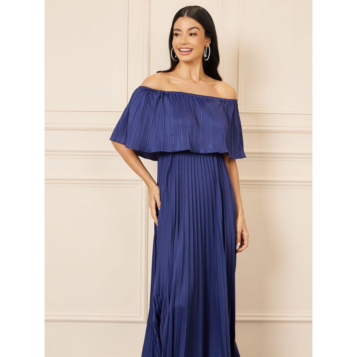 فستان طويل بكسرات واكتاف مكشوفة-women-clothing-dresses-image-2