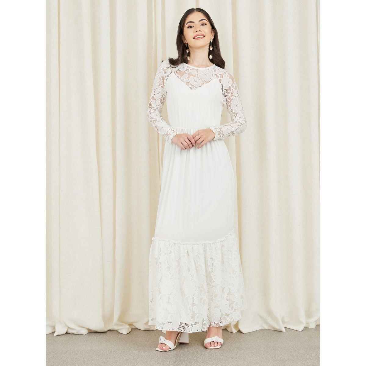 Styli Lace Sheer Detail A-Line Tiered Maxi Dress-women-clothing-dresses-image-1