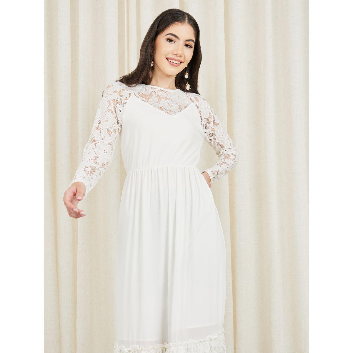 Styli Lace Sheer Detail A-Line Tiered Maxi Dress-women-clothing-dresses-image-2