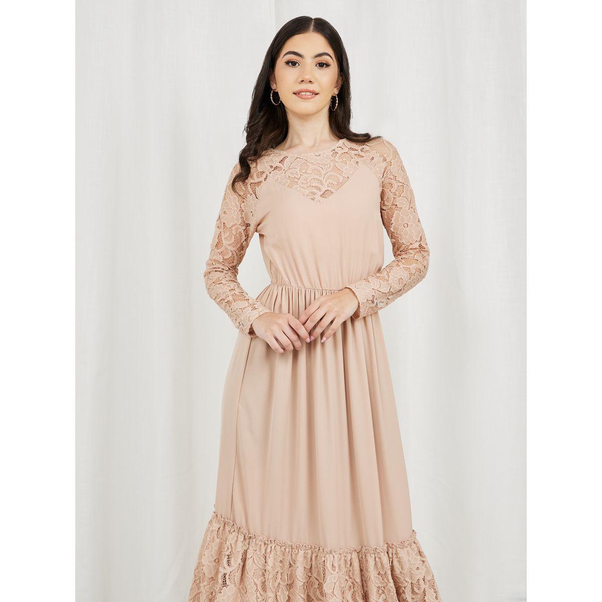 فستان طويل بكسرات مع دانتيل-women-clothing-dresses-image-2