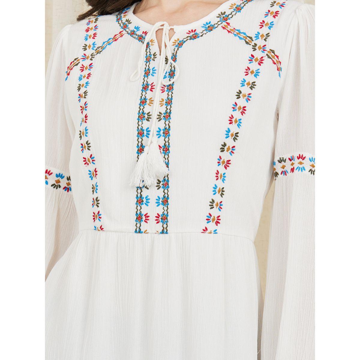 Styli Embroidered Tie Up Neck A-Line Midi Dress-women-clothing-dresses-image-3