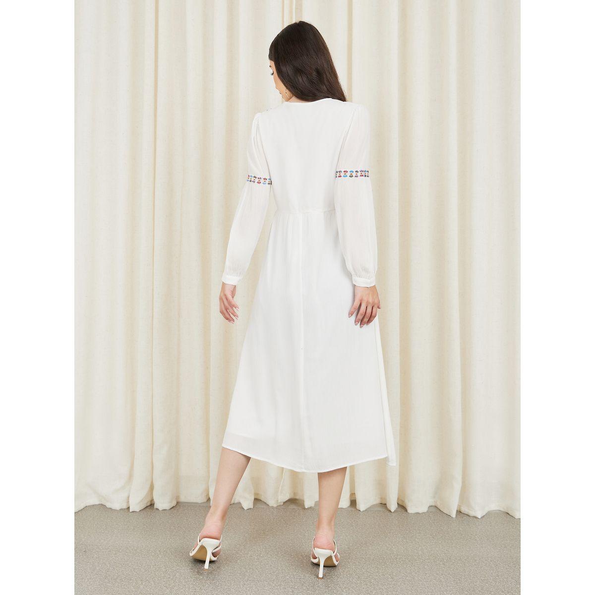 Styli Embroidered Tie Up Neck A-Line Midi Dress-women-clothing-dresses-image-4