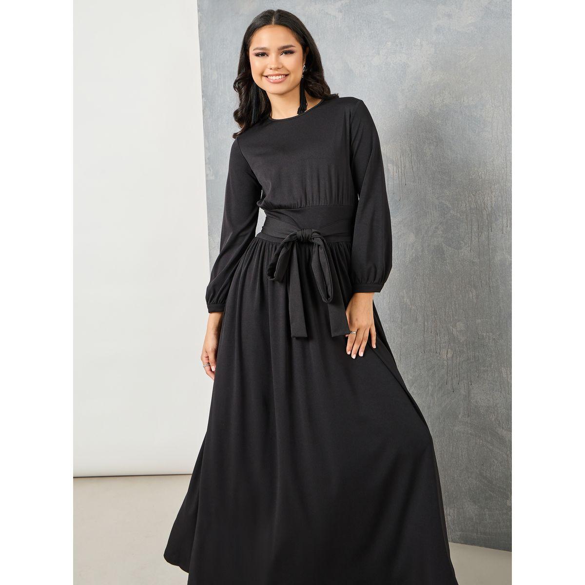 Styli Pocket Detail A-Line Maxi Dress with Tie Up Belt-women-clothing-dresses-image-2