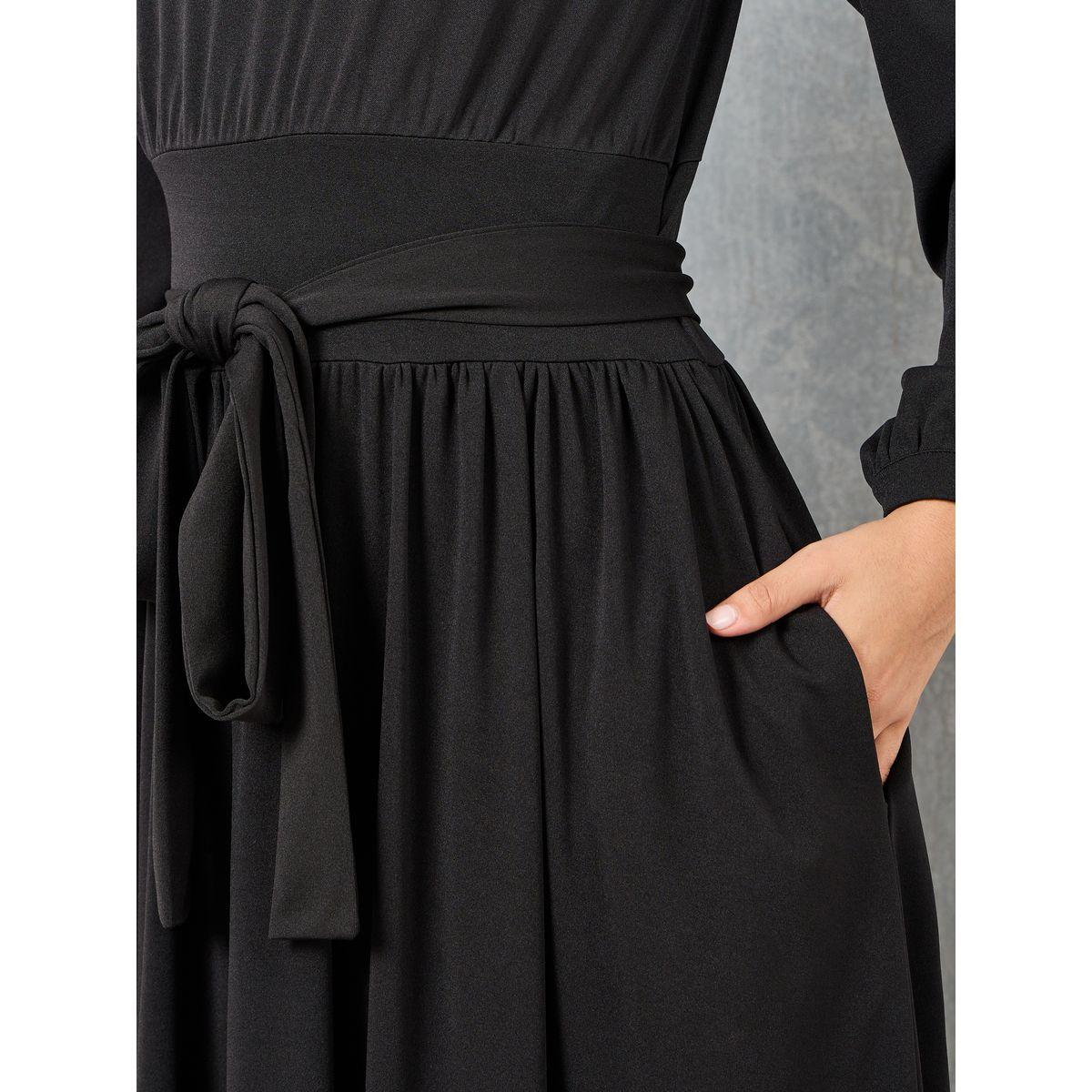 Styli Pocket Detail A-Line Maxi Dress with Tie Up Belt-women-clothing-dresses-image-3