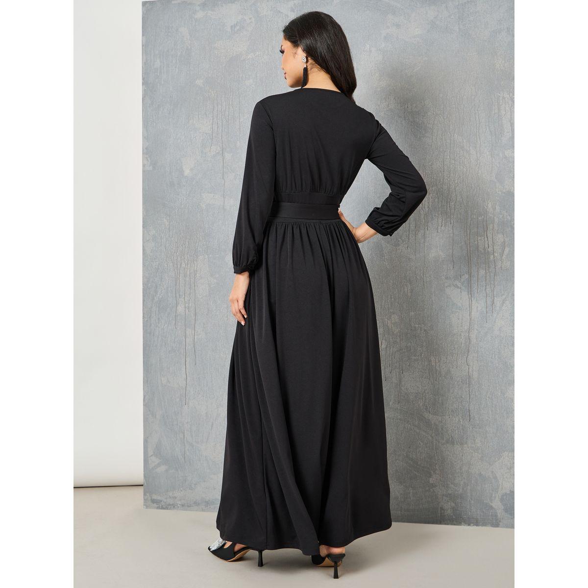 Styli Pocket Detail A-Line Maxi Dress with Tie Up Belt-women-clothing-dresses-image-4