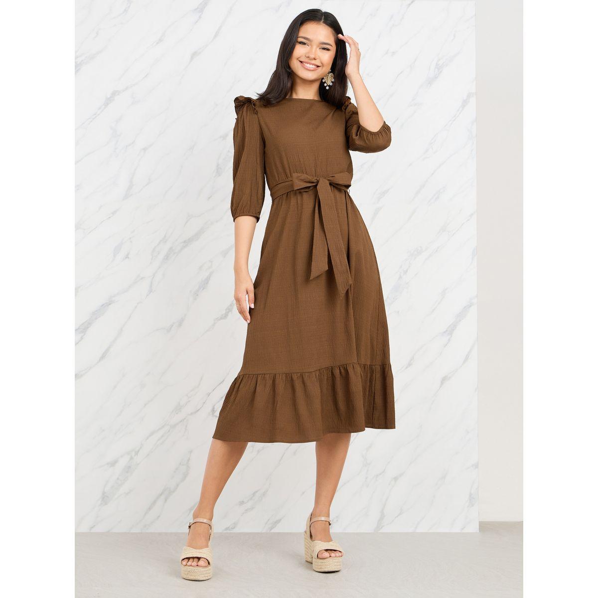 Styli Ruffle Detail Self Tie Up A-Line Midi Dress-women-clothing-dresses-image-1