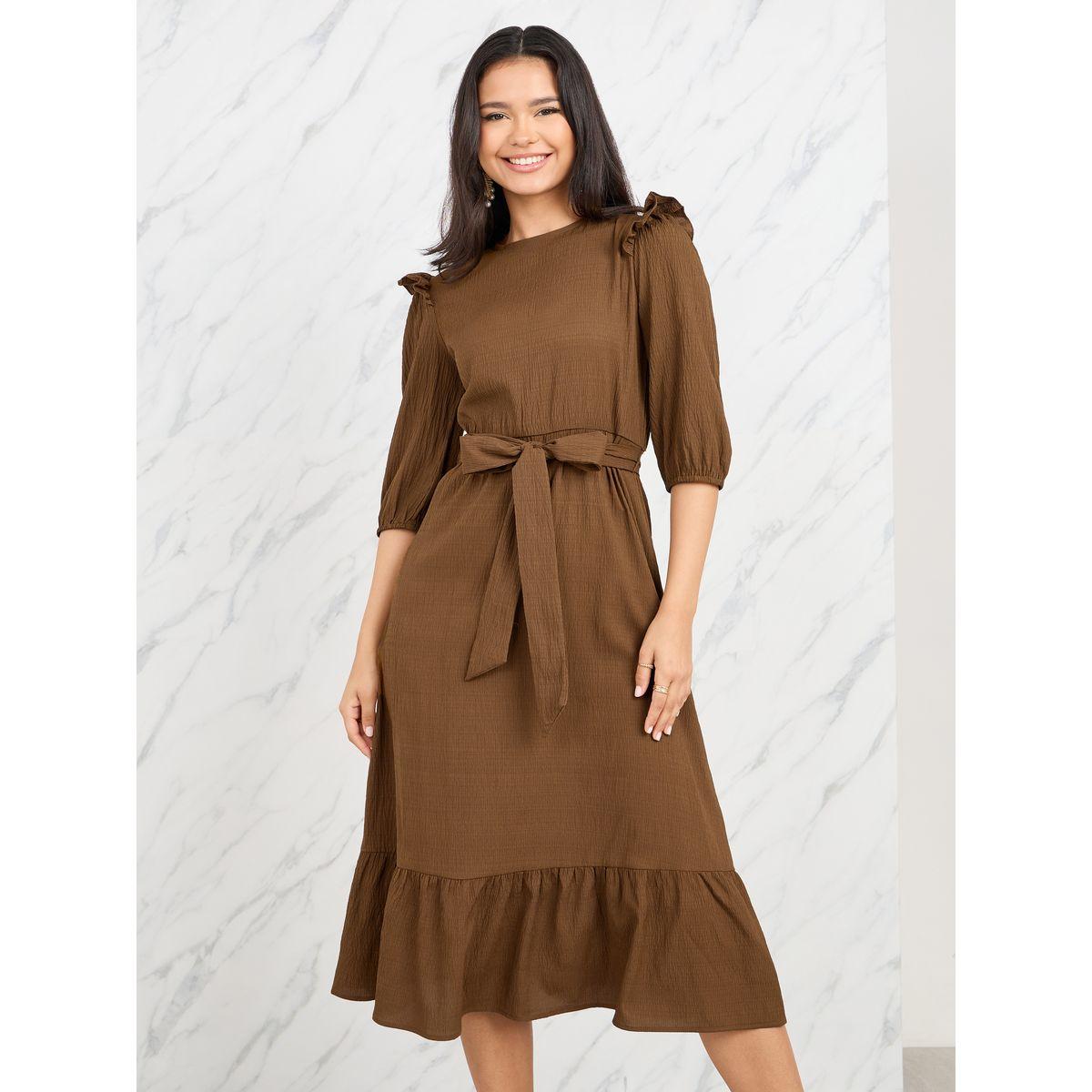 Styli Ruffle Detail Self Tie Up A-Line Midi Dress-women-clothing-dresses-image-2