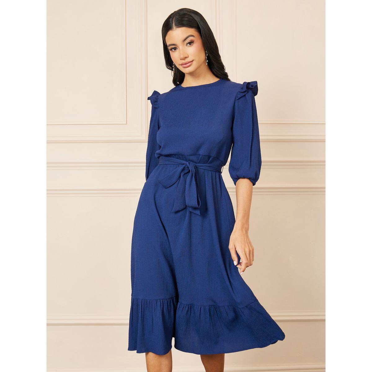 Styli Ruffle Detail Self Tie Up A-Line Midi Dress-women-clothing-dresses-image-1