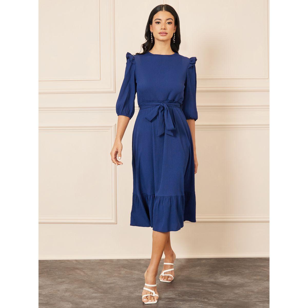 Styli Ruffle Detail Self Tie Up A-Line Midi Dress-women-clothing-dresses-image-2