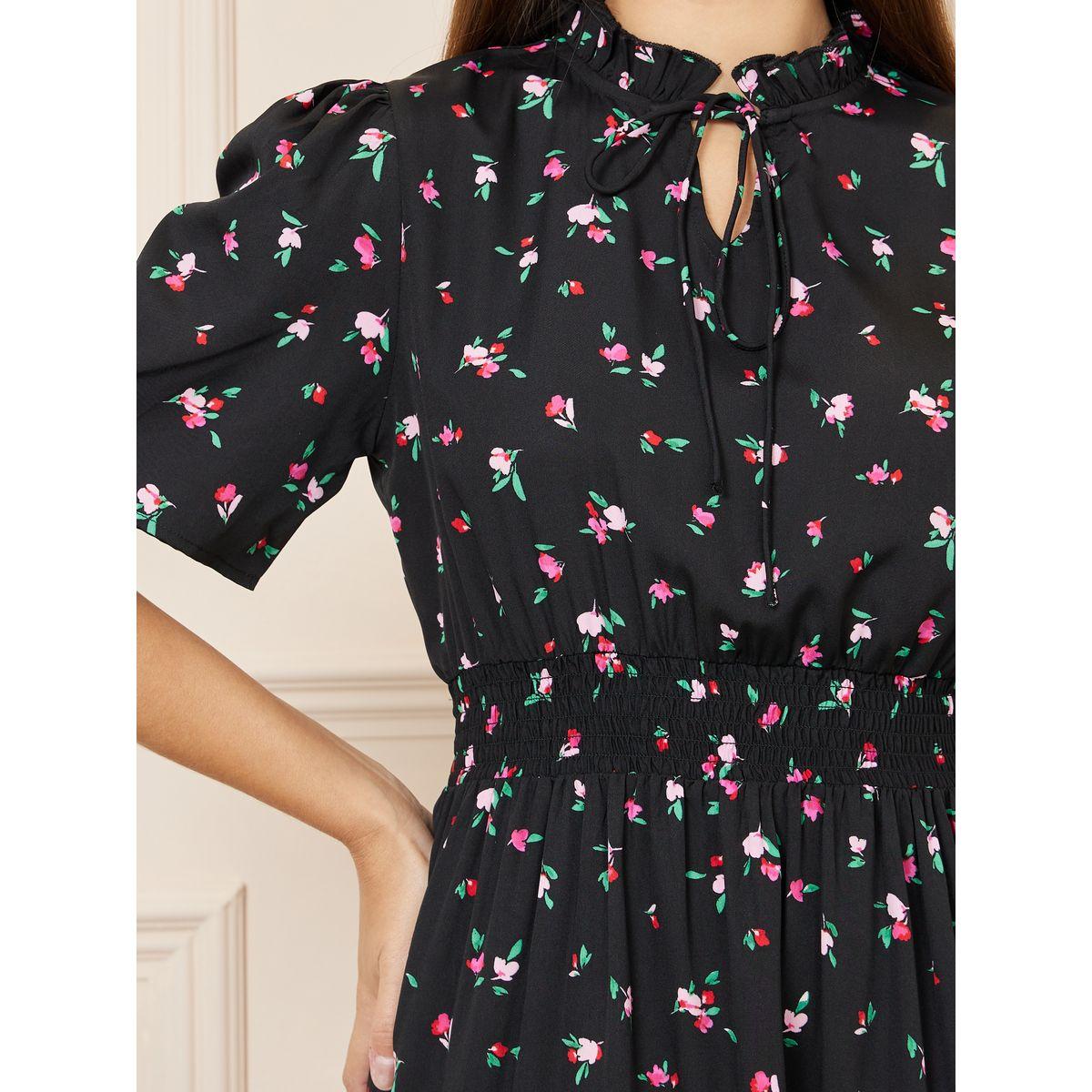 Styli Ditsy Floral Print Smocked Waist A-Line Midi Dress-women-clothing-dresses-image-3