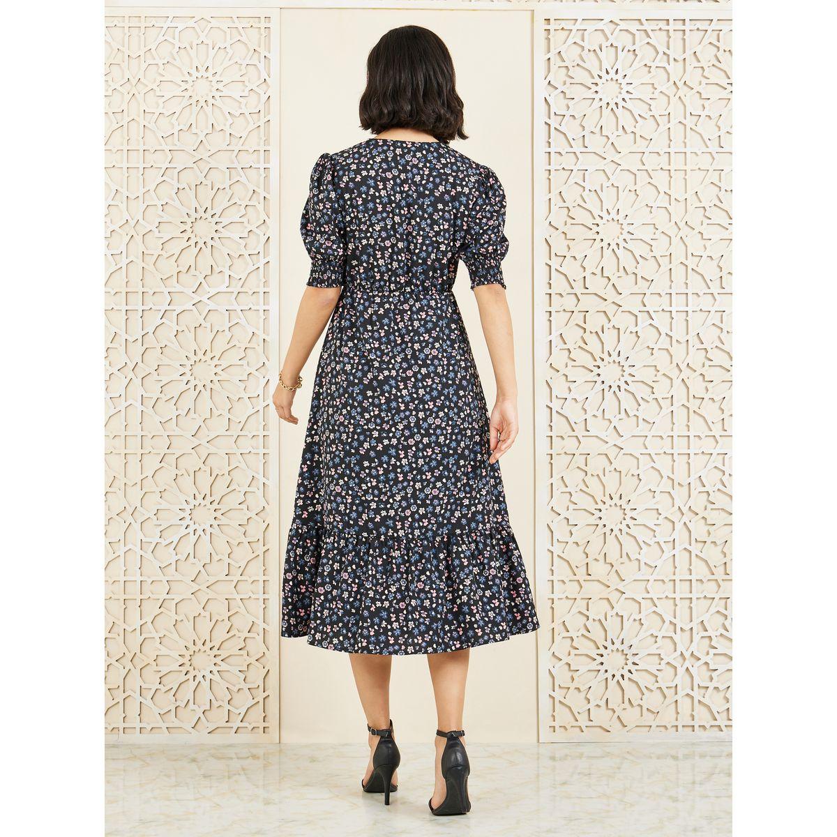 Styli Ditsy Floral Print Ruffle Hem A-Line Midi Dress-women-clothing-dresses-image-4
