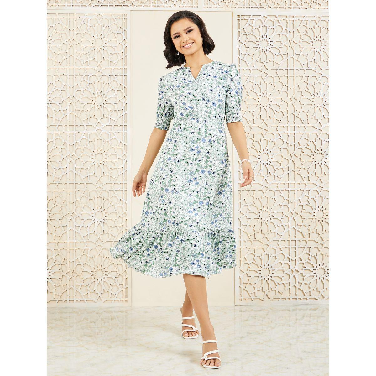 Styli Floral Print Ruffle Hem A-Line Midi Dress-women-clothing-dresses-image-1