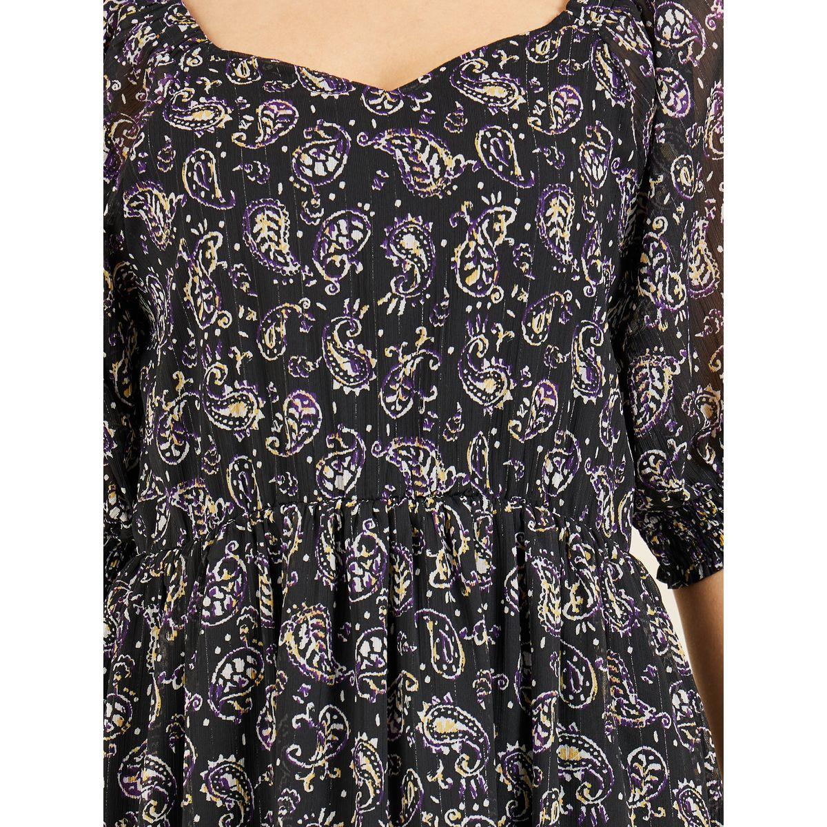 فستان ميدي بطبعة بيزلي وياقة على شكل قلب-women-clothing-dresses-image-3