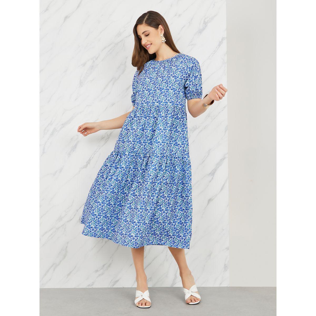 Styli Ditsy Print A-Line Tiered Midi Dress-women-clothing-dresses-image-1