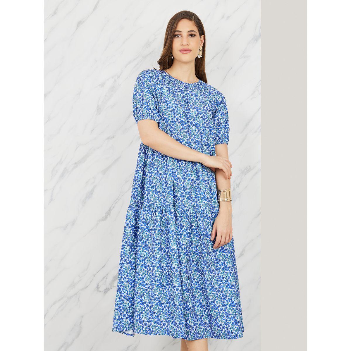 Styli Ditsy Print A-Line Tiered Midi Dress-women-clothing-dresses-image-2